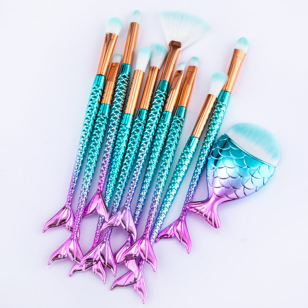 Set de 11 Pinceaux Maquillage Sirène – Complet & Élégant